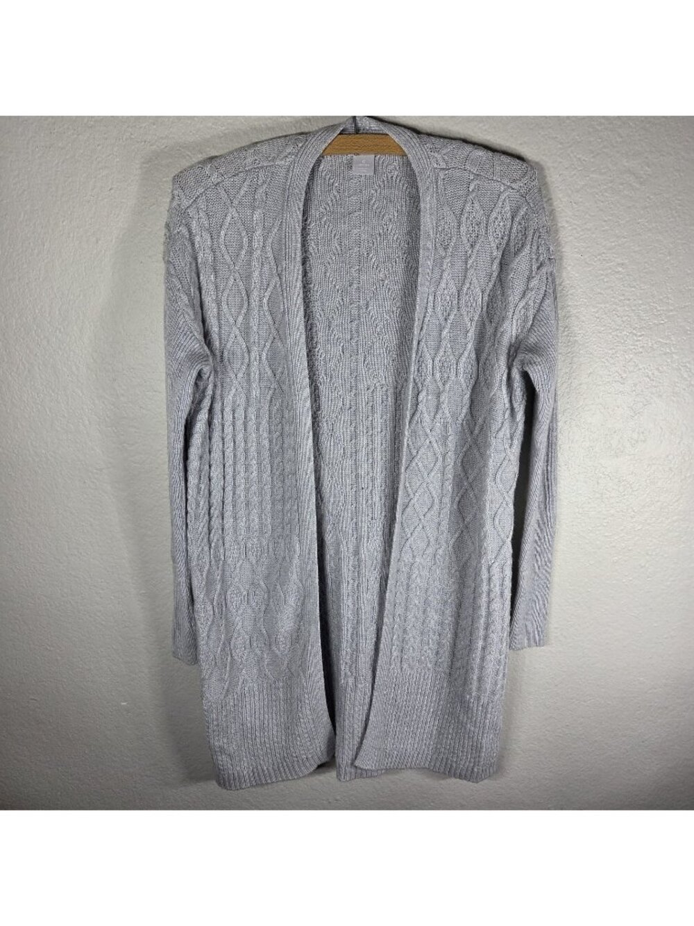 Chico's Long Sleeve S Wool Cashmere Open Front Cardigan Sweater Cable Knit